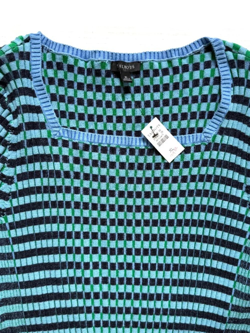 Talbots Ribbed Square Neck Sweater - Plaited Stripe